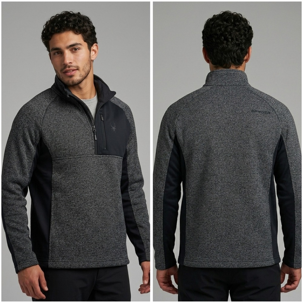 Spyder Mens Quarter Zip Pullover Sweater Fleece Gray Black 1619902 Medium